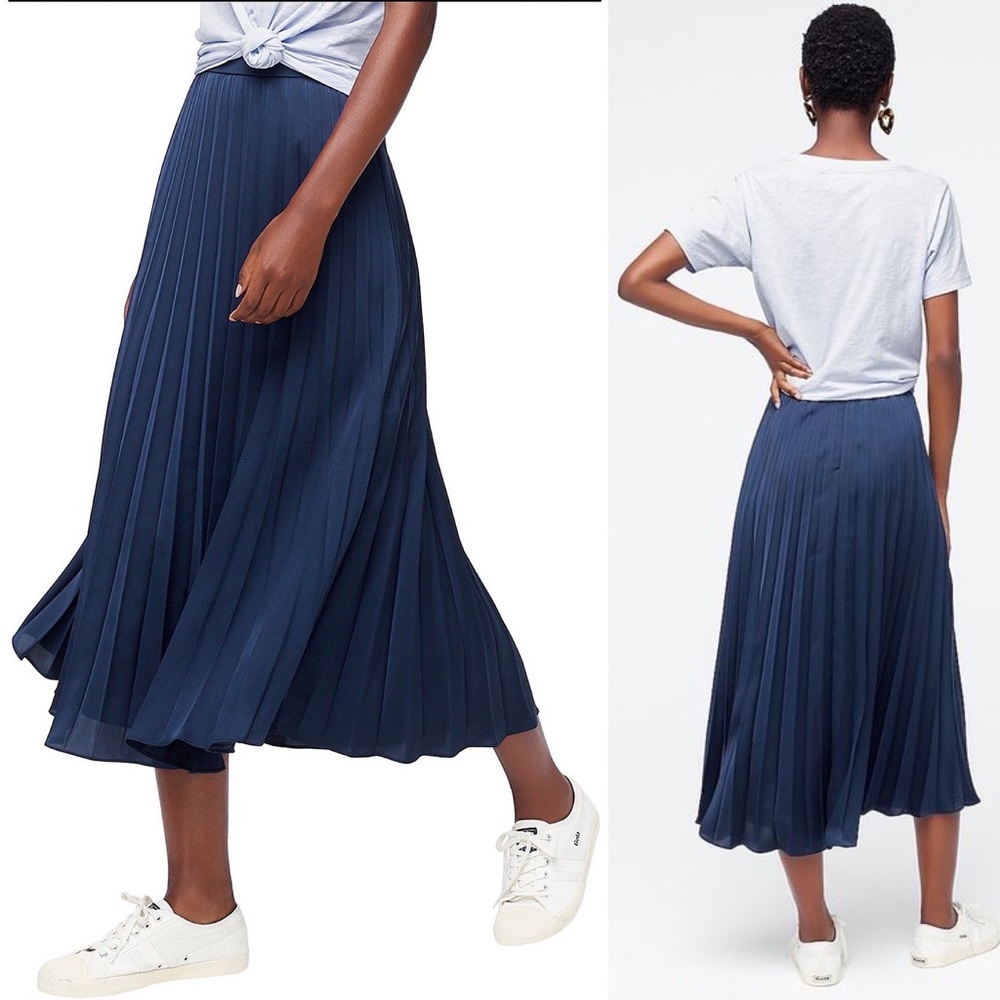 J. Crew Navy Pleated Midi Skirt